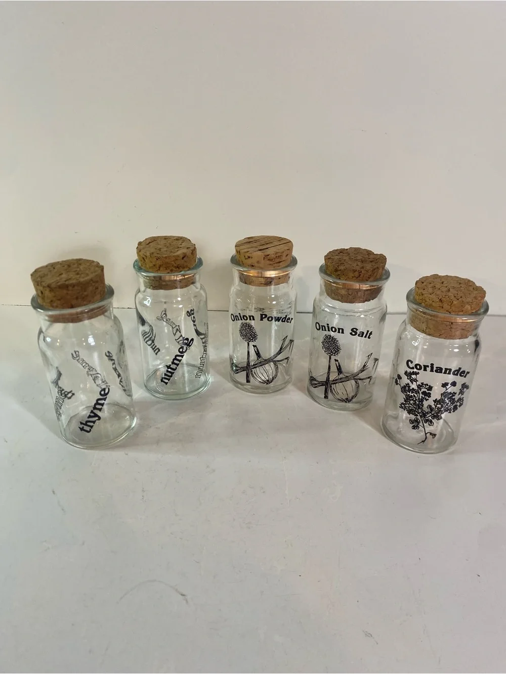 Vintage Set Of 5 Wheaton Spice Jars Glass Bottles with Cork Tops